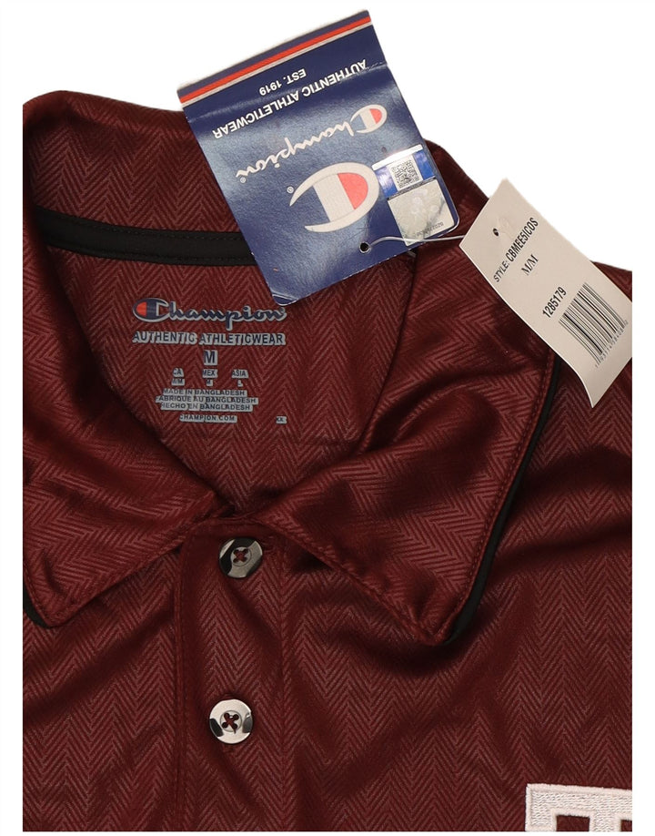 CHAMPION Mens Graphic Polo Shirt Medium Maroon Herringbone Polyester