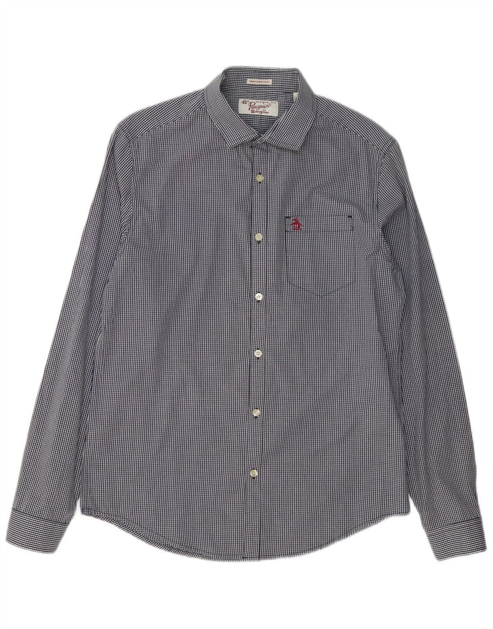Koszula męska Penguin Heritage Slim Fit, średnia, granatowa bawełna w kratkę