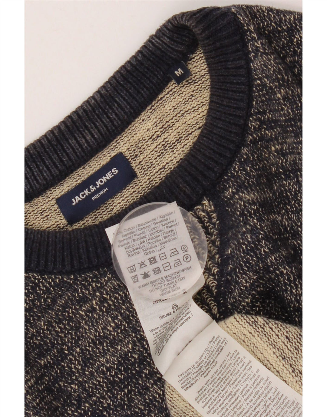 JACK & JONES Męski sweter z okrągłym dekoltem, średni, granatowy, bawełniany nakrapiany