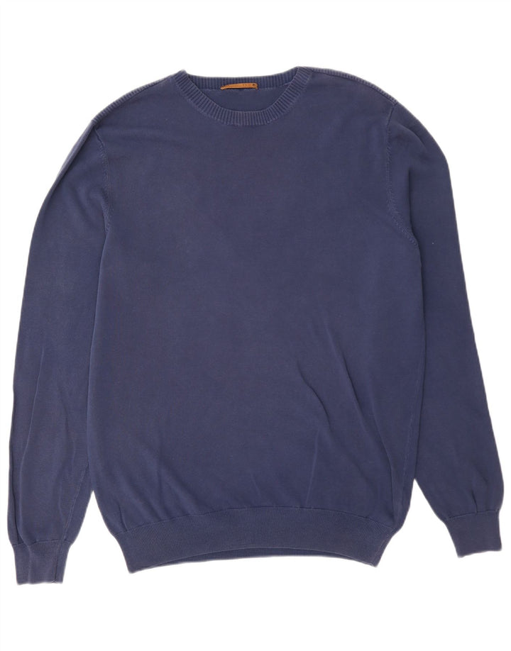 Męski sweter z okrągłym dekoltem Massimo Dutti, średni granatowy, bawełniany