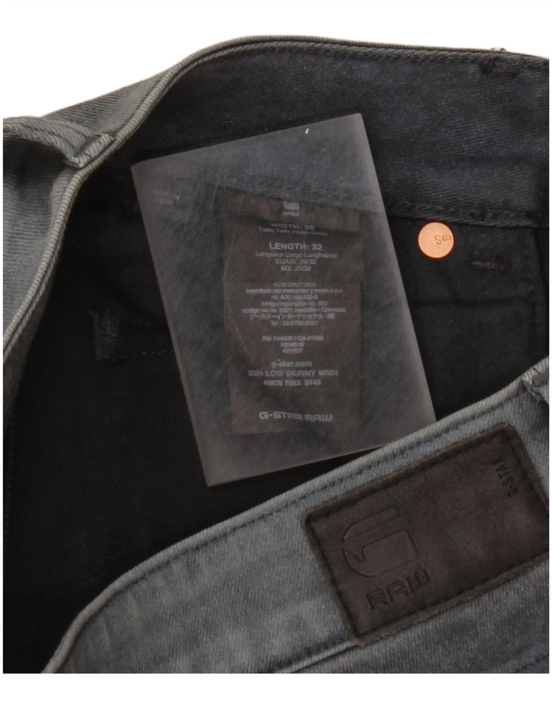 Damskie jeansy skinny G-STAR 3301 z niską talią W29 L32 Szara bawełna