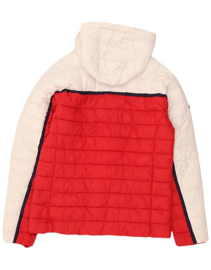 Męska ocieplana kurtka z kapturem Superdry UK 40, duża, biała, poliestrowa w bloki kolorów