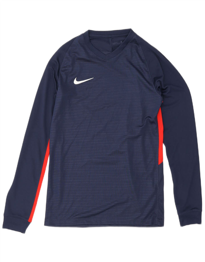 Męska koszulka Nike Dri Fit z długim rękawem, mała, granatowa, z blokami kolorów, poliestrowa