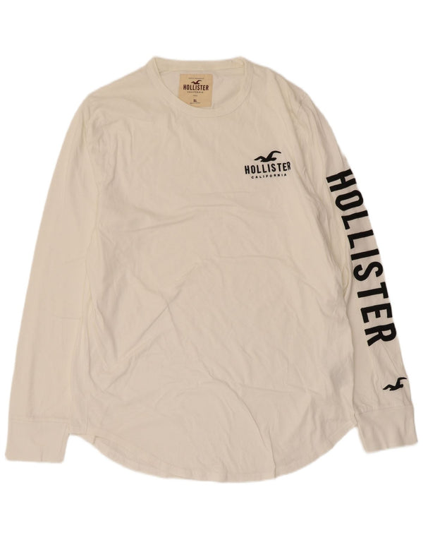 Męski top graficzny Hollister z długim rękawem XL, biały, bawełniany