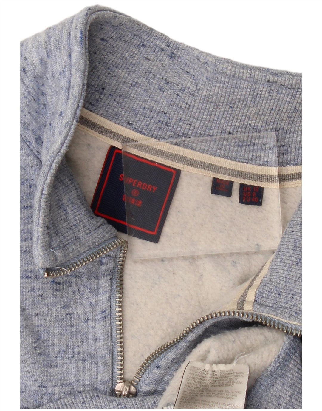 Damski sweter SUPERDRY z zamkiem błyskawicznym UK 12, średni niebieski, nakrapiany