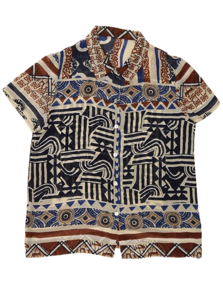 Vintage damska prześwitująca bluzka koszulowa UK 18 XL wielokolorowa geometryczna