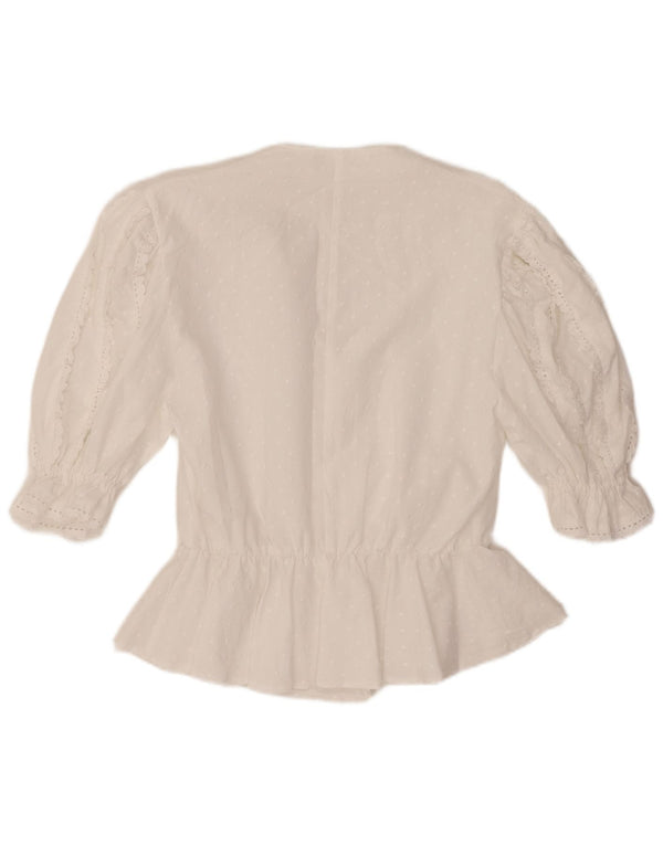 Damska bluzka koszulowa z krótkim rękawem VINTAGE UK 14 Średnia biała w cętki