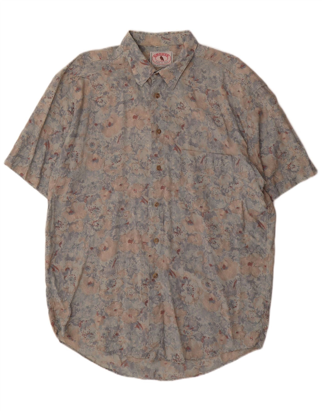 Męska koszula z krótkim rękawem VINTAGE XL, wielokolorowy, kwiatowy sztuczny jedwab