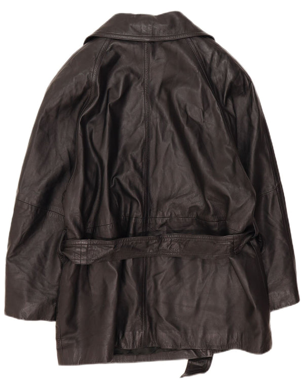 Vintage damski, dwurzędowy, oversize'owy płaszcz skórzany EU 40, średni czarny