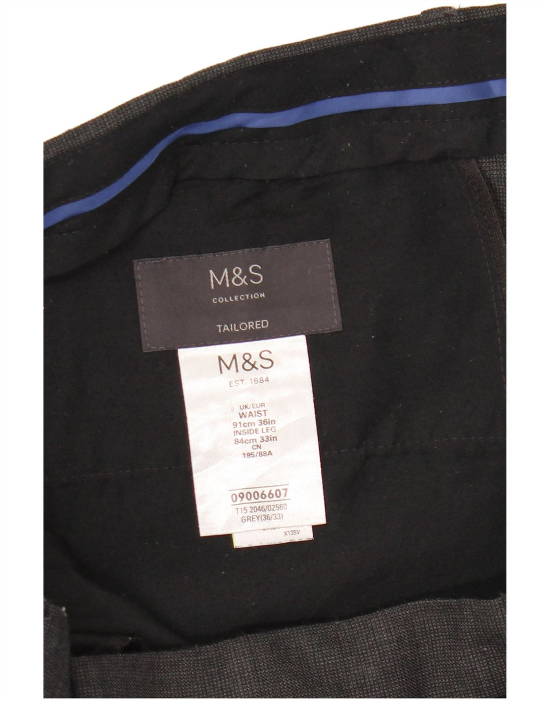 Marks & Spencer Męskie dopasowane spodnie garniturowe W36 L33 Szara wełniana krata