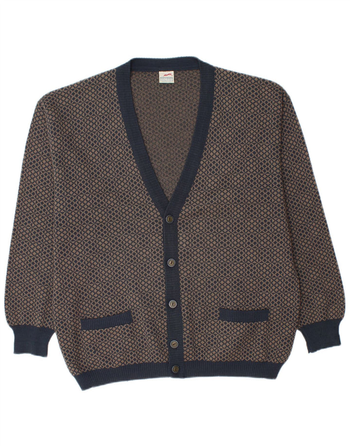 Sweter męski Bernardini, średni granatowy, geometryczny wełniany