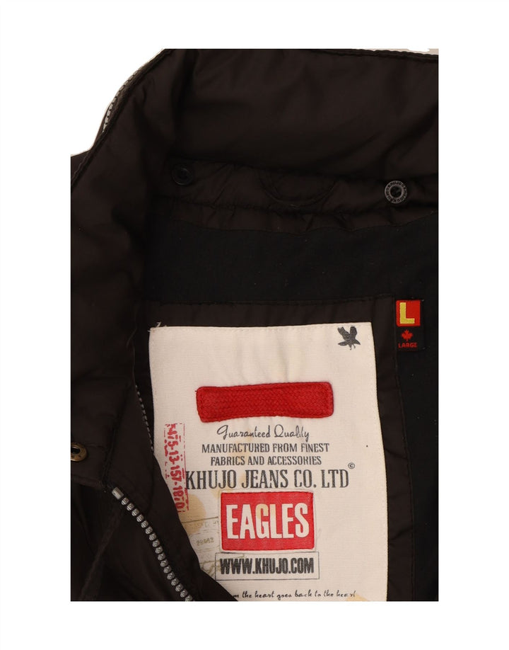 KHUJO Womens Eagles Padded Jacket UK 14 Large Brown Polyester Vintage KHUJO and Second-Hand KHUJO from Messina Hembry 