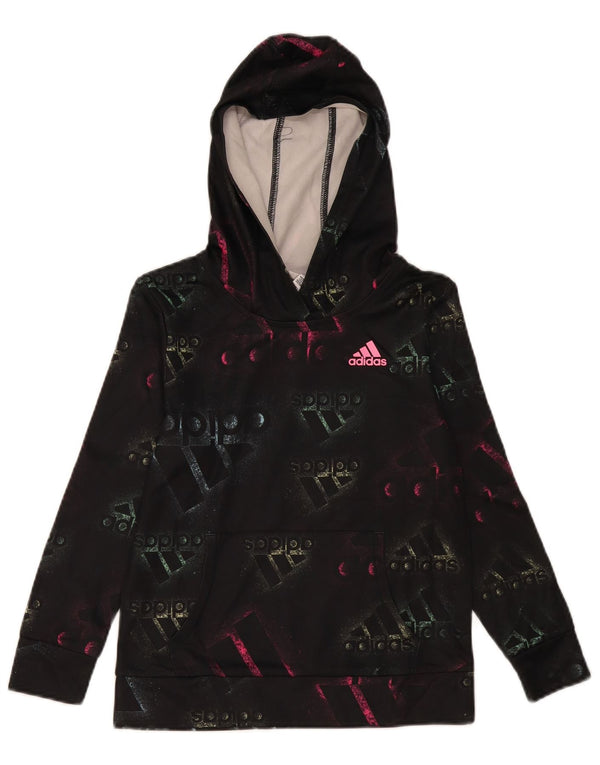 Adidas Girls Graphic Hoodie Jumper 10-11 Years Medium Black Polyester