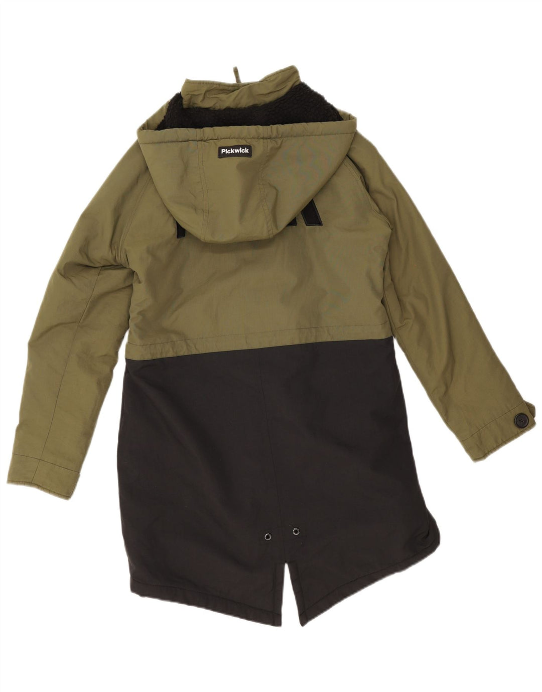 Damska kurtka parka Pickwick z kapturem, oversize UK 10, mała, zielona, z blokami kolorów