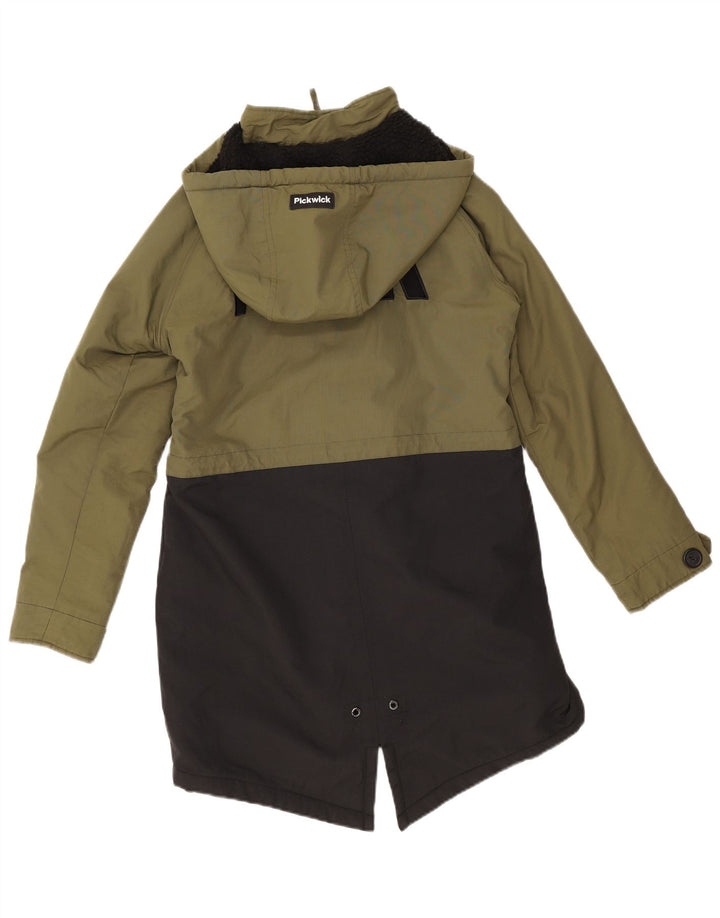Damska kurtka parka Pickwick z kapturem, oversize UK 10, mała, zielona, z blokami kolorów