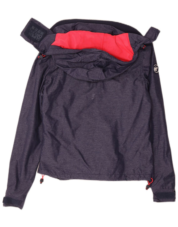 Damska kurtka przeciwdeszczowa z kapturem Superdry UK 10, mała, granatowa, nylonowa