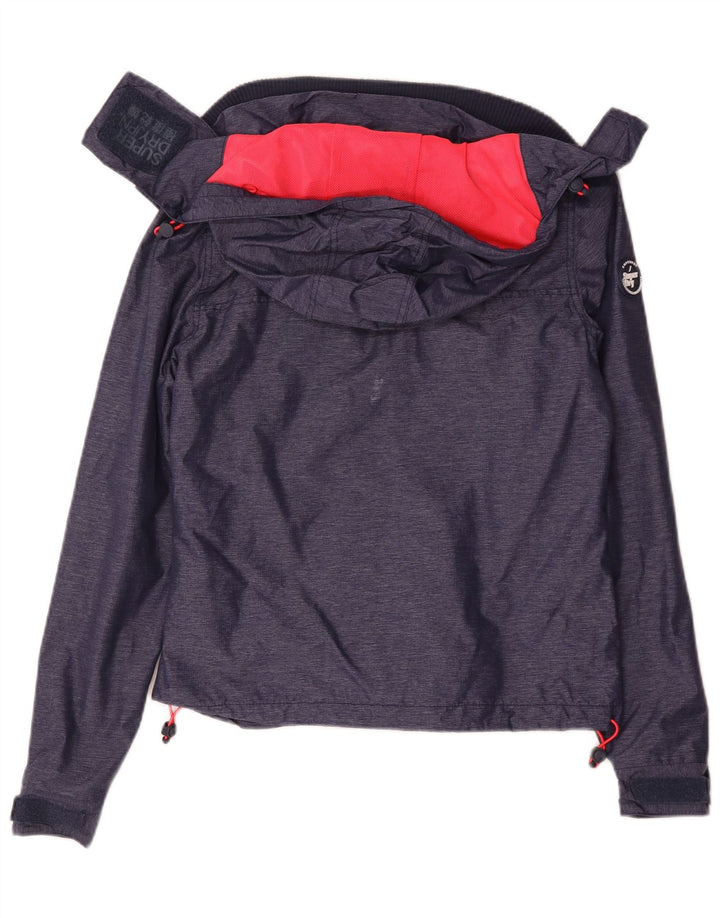 Damska kurtka przeciwdeszczowa z kapturem Superdry UK 10, mała, granatowa, nylonowa