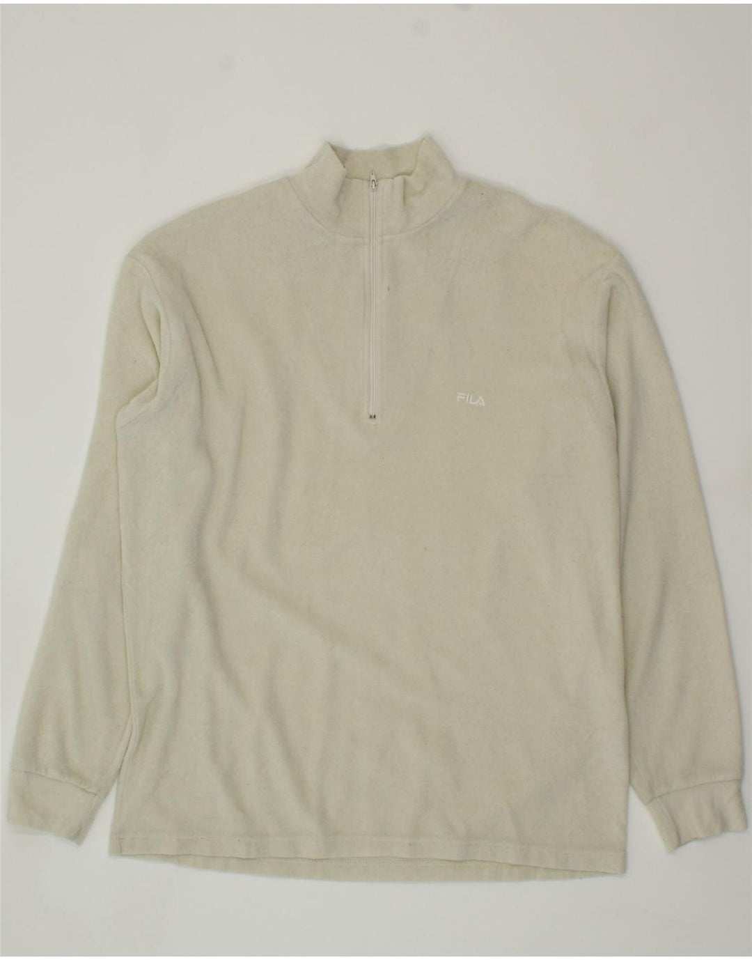 FILA Mens Zip Neck Fleece Jumper IT 52 Large White Polyester Vintage Fila and Second-Hand Fila from Messina Hembry 
