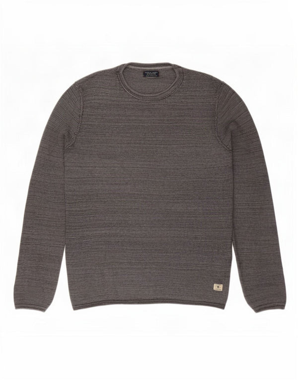 Męski sweter z okrągłym dekoltem Jack & Jones, mały, szary, bawełniany