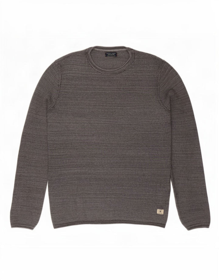Męski sweter z okrągłym dekoltem Jack & Jones, mały, szary, bawełniany