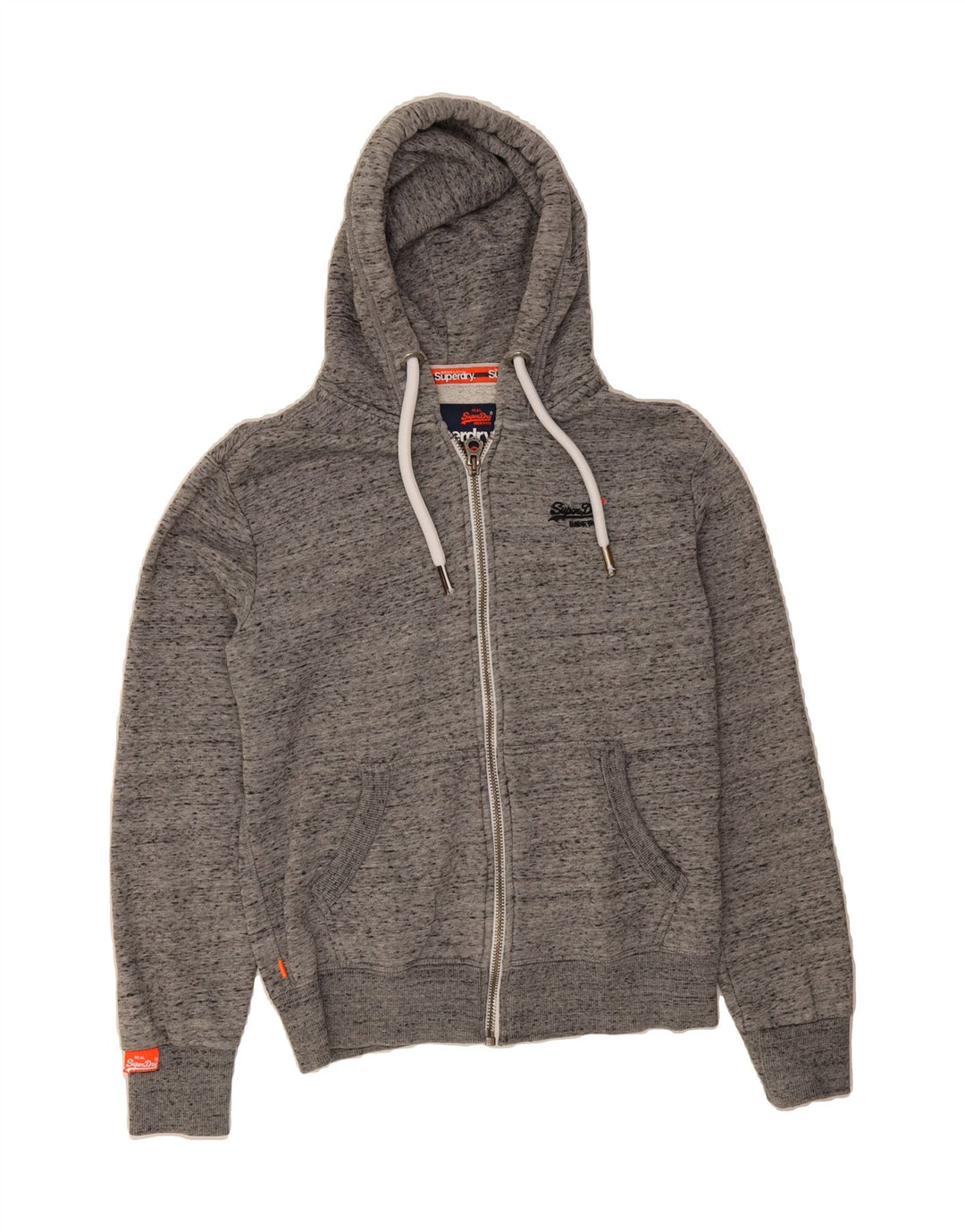 SUPERDRY Mens Zip Hoodie Sweater Small Grey Flecked Polyester Vintage Superdry and Second-Hand Superdry from Messina Hembry 