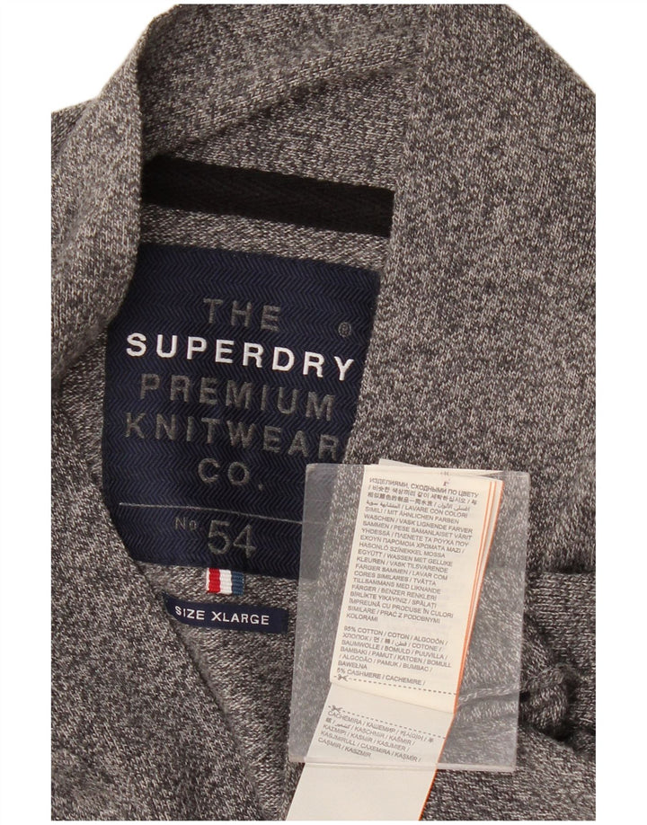 SUPERDRY Męski sweter kardigan XL, szara, bawełniana w plamki
