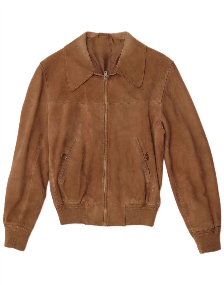 Vintage męska zamszowa kurtka bomber UK 36 mała brązowa skórzana retro