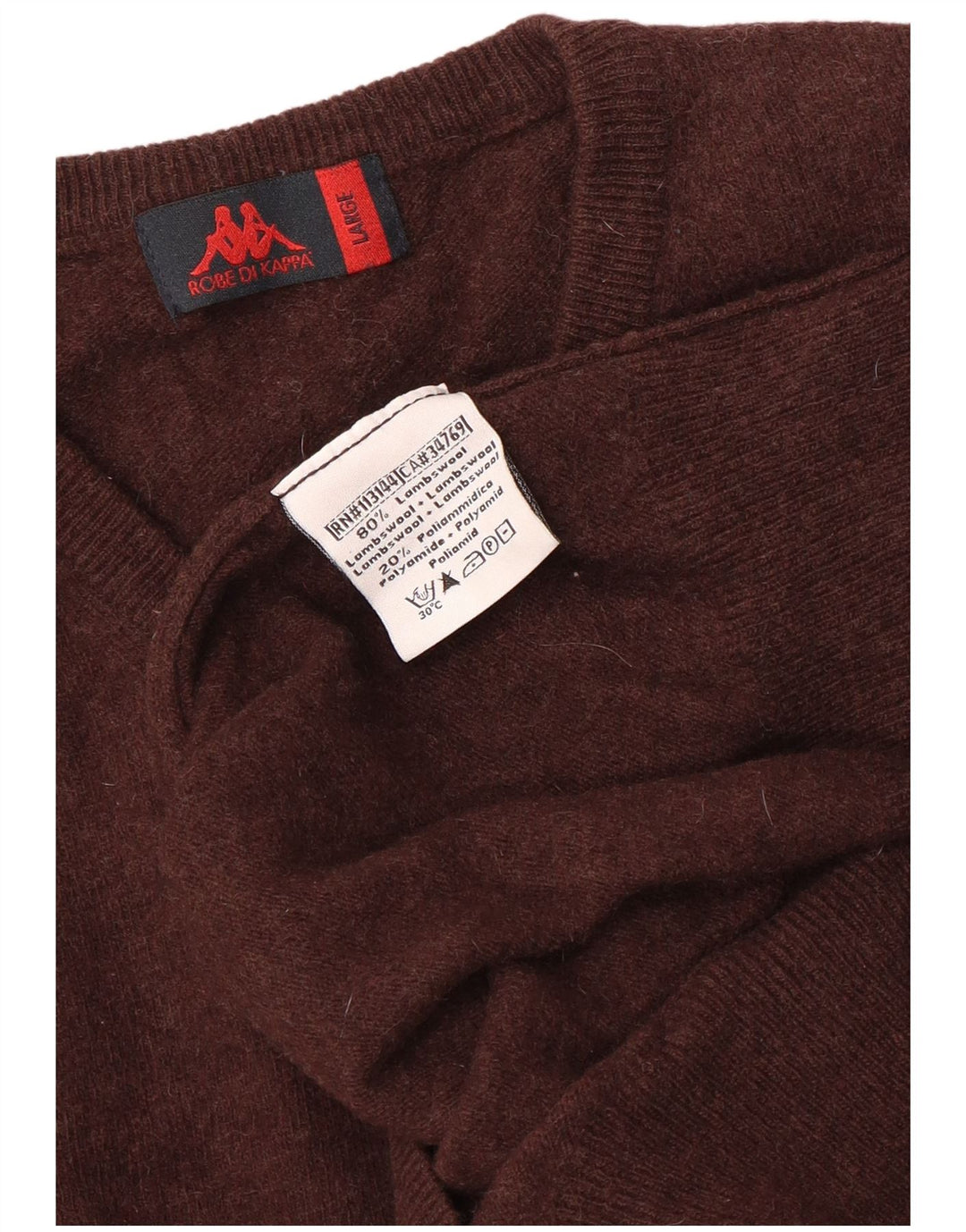 Sweter damski Kappa z dekoltem w kształcie litery V, UK 16, duży, brązowy, wełniany