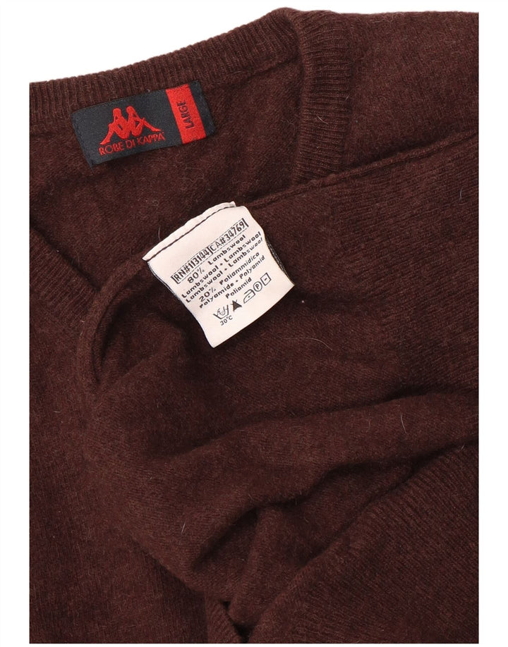 Sweter damski Kappa z dekoltem w kształcie litery V, UK 16, duży, brązowy, wełniany