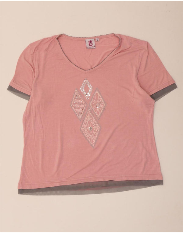 Damska koszulka graficzna Gymnasium Top UK 18 XL Różowa tkanina argyle/diamentowa wiskoza