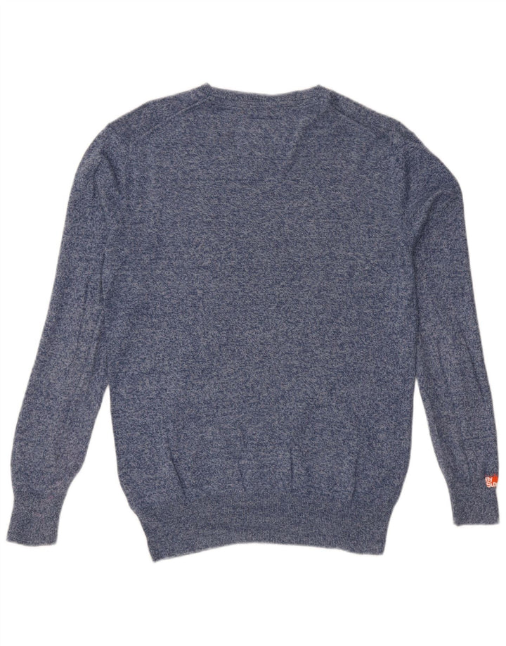 Męski sweter z wycięciem pod szyją Superdry, bawełniany, w kolorze średniego niebieskiego w cętki