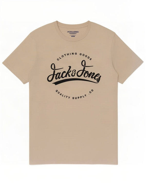 Męski T-shirt z grafiką o regularnym kroju Jack & Jones, duży, beżowy, bawełniany