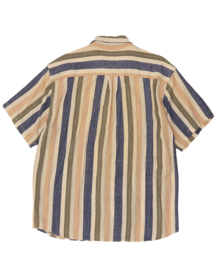 Vintage męska koszula z krótkim rękawem XL, wielobarwna, bawełniana w paski