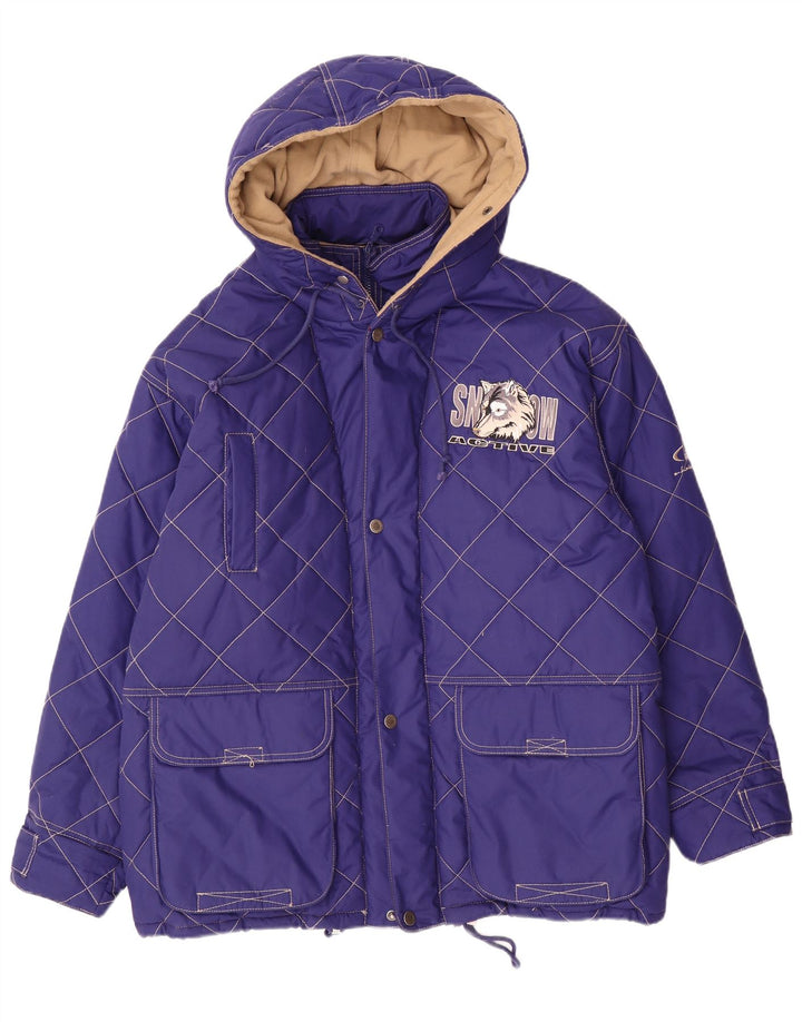 Męska pikowana kurtka z kapturem w stylu vintage UK 42 XL Fioletowy poliester