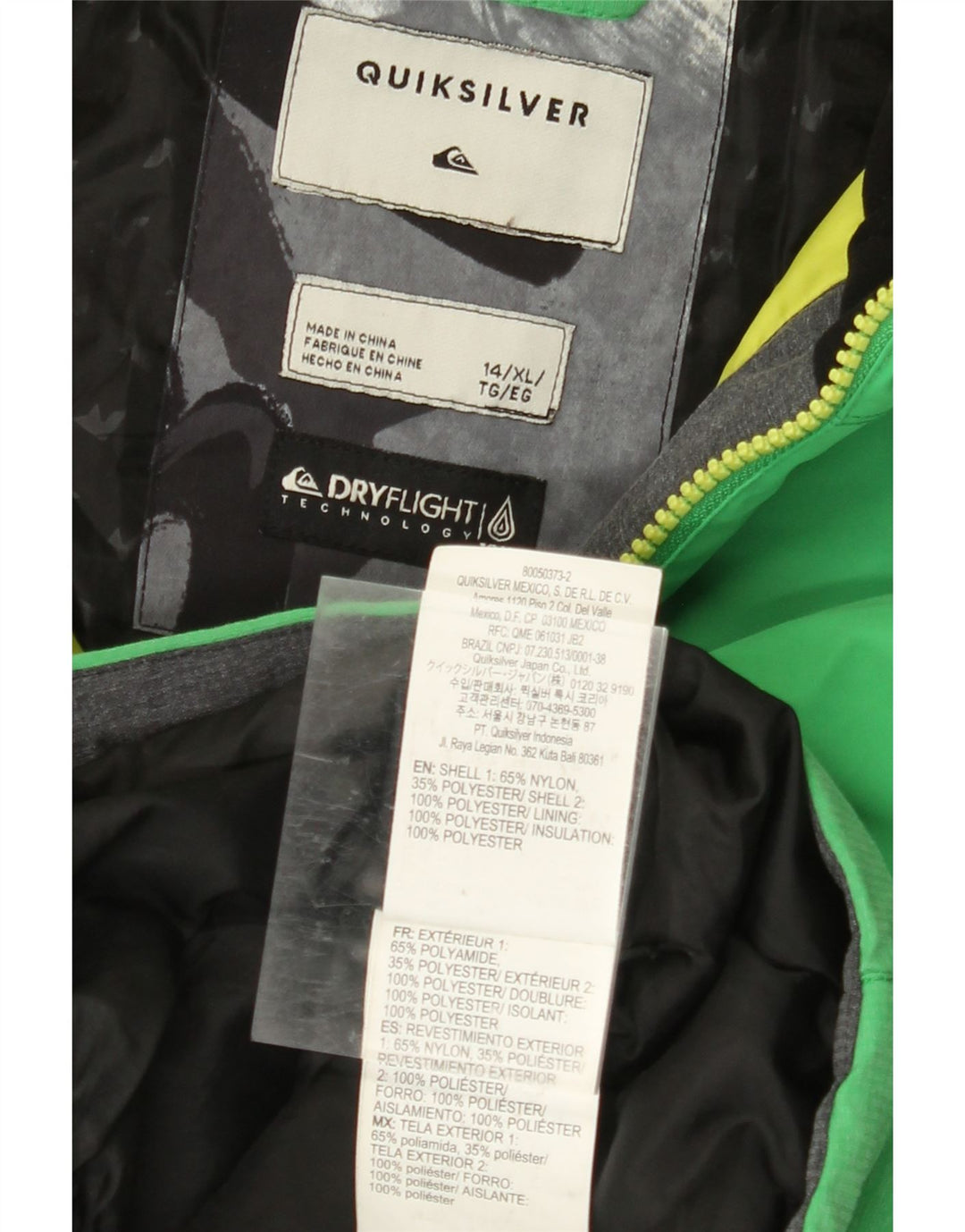 QUIKSILVER Chłopięca kurtka wiatrówka z kapturem, 13-14 lat, XL, zielony nylon