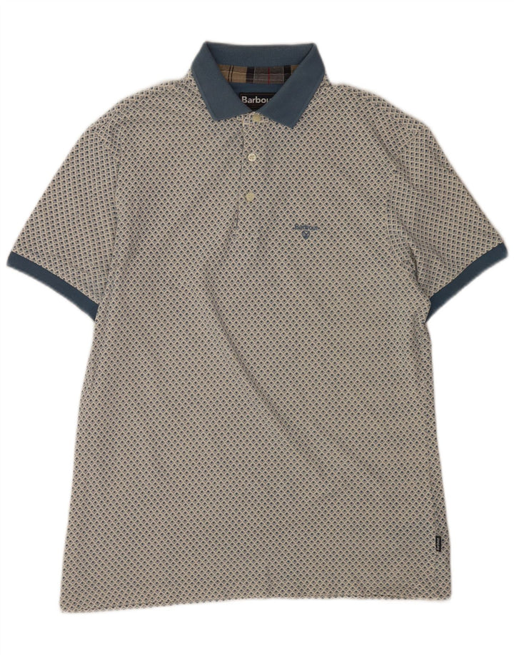 Męska koszulka polo Barbour, duża niebieska, geometryczna bawełna