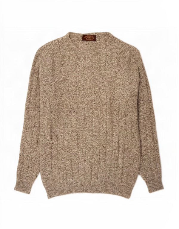 Vintage Mens Crew Neck Jumper Sweater Large Brown Flecked Wool