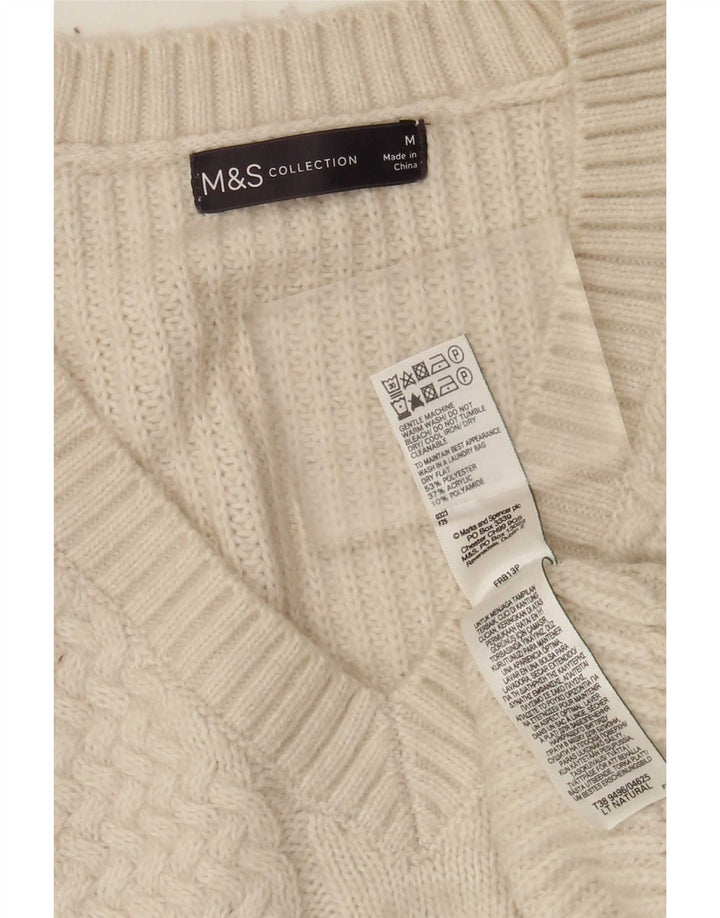 Marks & Spencer Damski sweter z dekoltem w kształcie litery V, UK 14, średni złamanej bieli