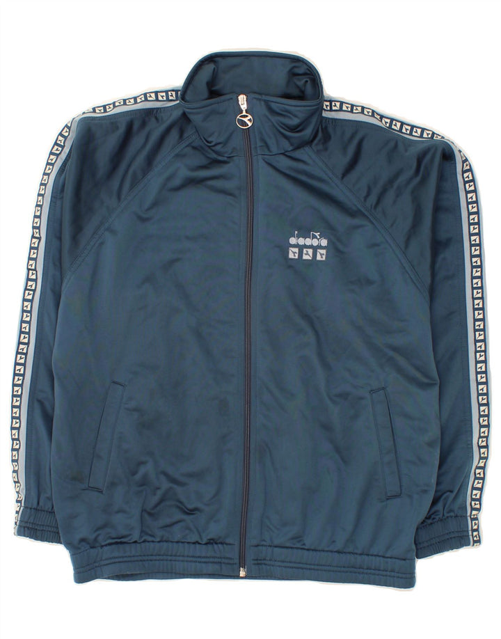 DIADORA Mens Graphic Tracksuit Top Jacket UK 36 Small Navy Blue Polyester Vintage Diadora and Second-Hand Diadora from Messina Hembry 