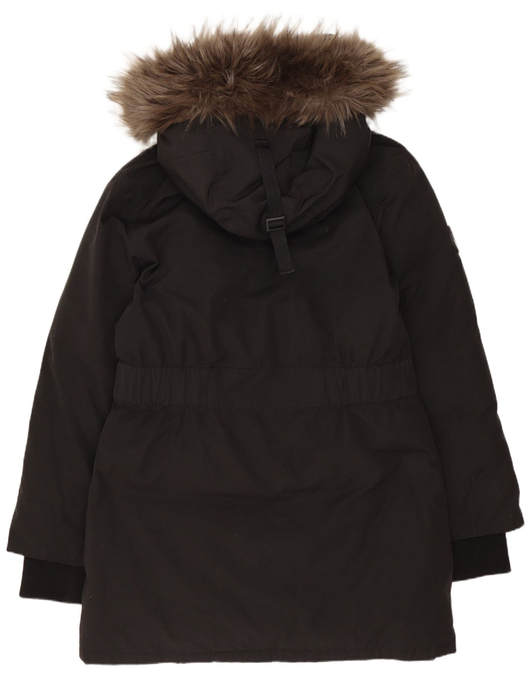 Damski, oversize'owy, ocieplany płaszcz z kapturem Superdry UK 10, mały, czarny poliester