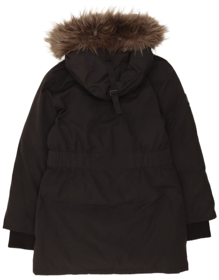 Damski, oversize'owy, ocieplany płaszcz z kapturem Superdry UK 10, mały, czarny poliester