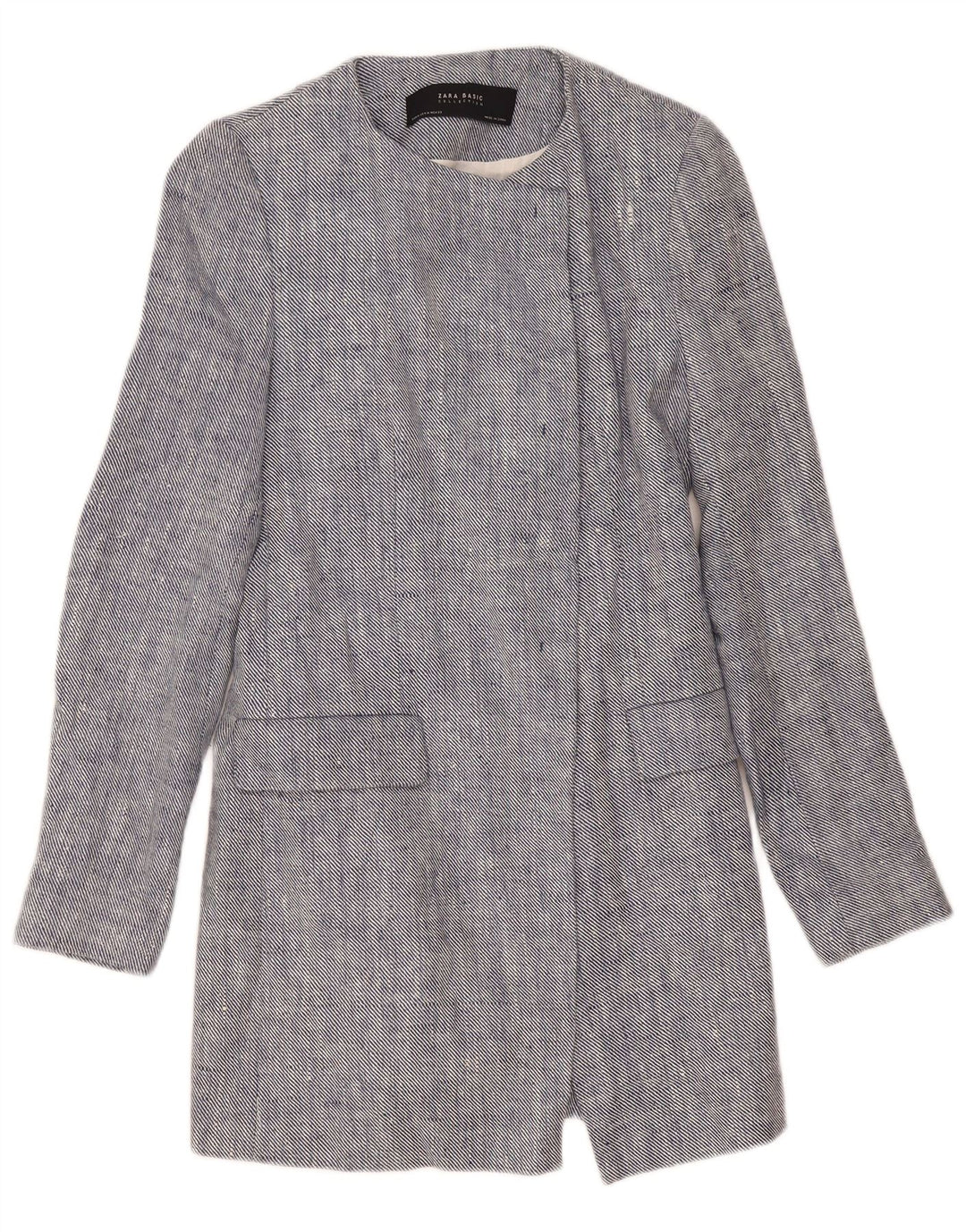 Damska marynarka Zara Longline Open Blazer UK 12 Medium Blue Linen