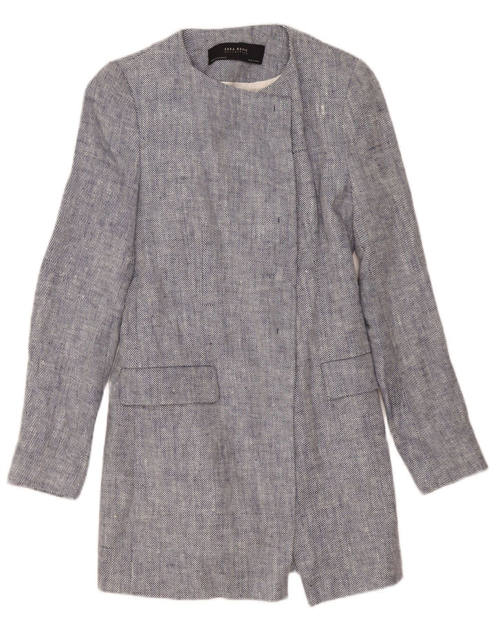 Damska marynarka Zara Longline Open Blazer UK 12 Medium Blue Linen