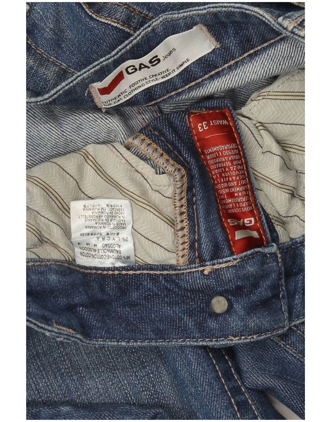 Damskie proste dżinsy GAS W33 L30 Niebieskie bawełniane