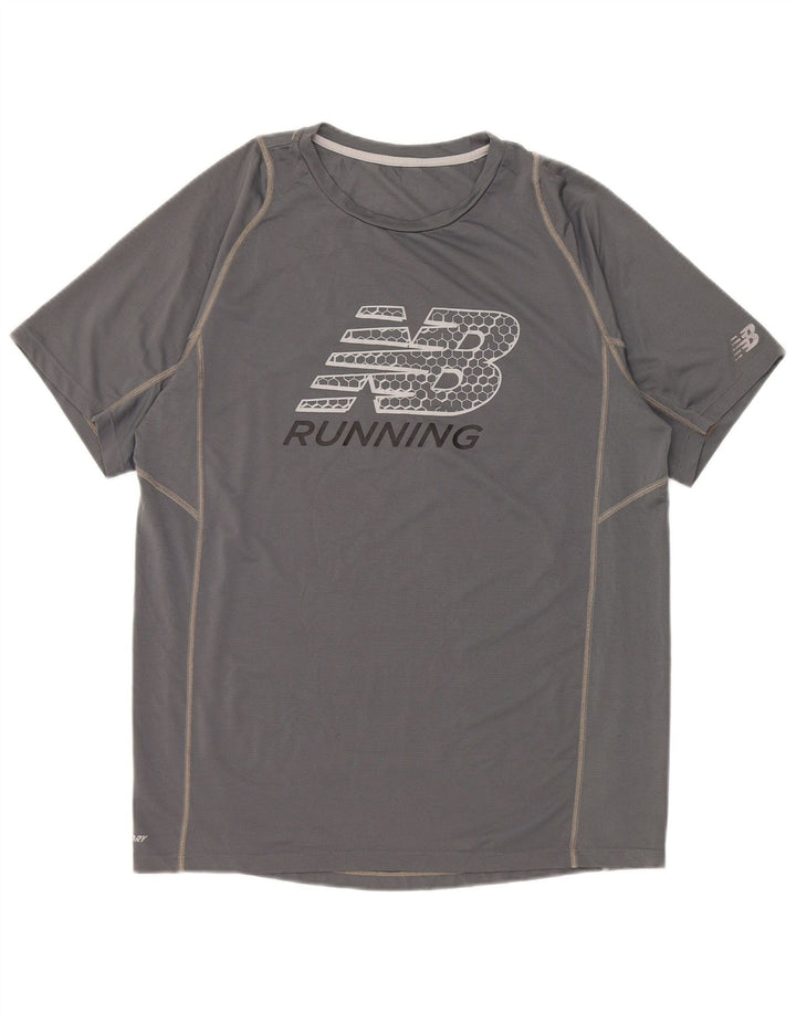 Męski T-shirt z grafiką New Balance, średni szary poliester