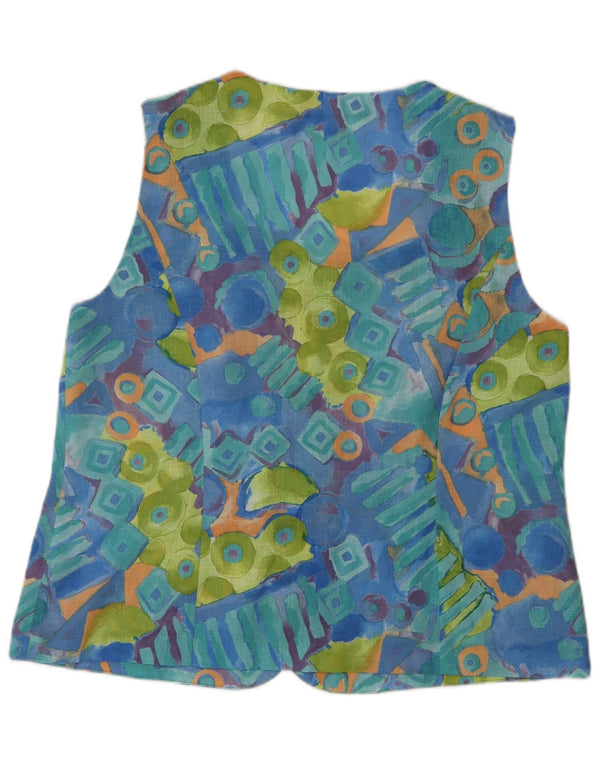 Damska bluzka bez rękawów w stylu vintage, UK 16, duży, niebieski, geometryczny poliester
