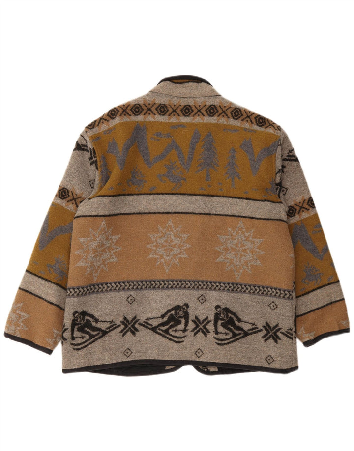 Męska kurtka w stylu vintage o regularnym kroju UK 38 Średniobrązowa wełna geometryczna