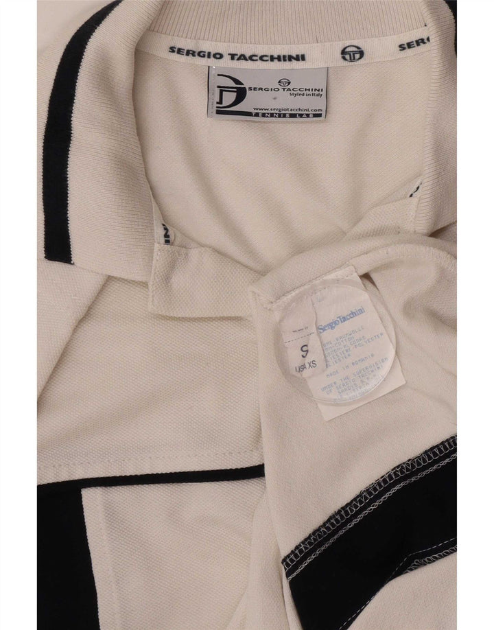 Męska koszulka polo Sergio Tacchini, mała, biała, bawełniana w bloki kolorów