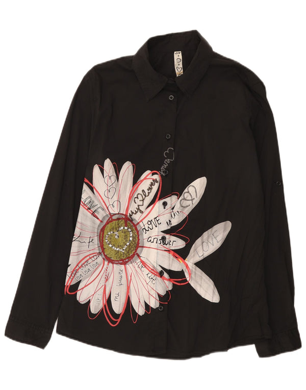 Damska koszula graficzna Desigual UK 18 XL, czarna, bawełniana w kwiaty