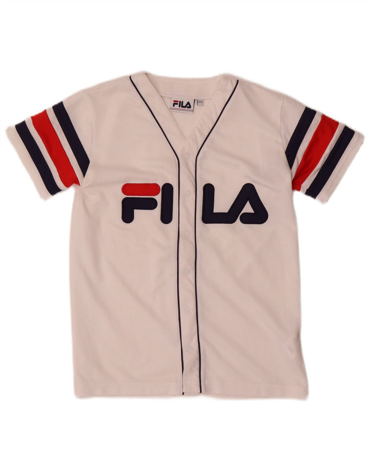 Męski top Fila z grafiką 2XS, biały poliester z blokami kolorów